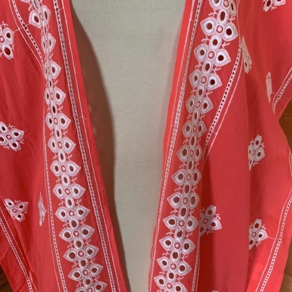 Time and Tru orange kimono / coverup with white embroidery & tassels Size S / M